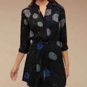 Aritzia Babaton Women’s 100% Silk Bennett Black Blue Patterned Mini Dress Medium